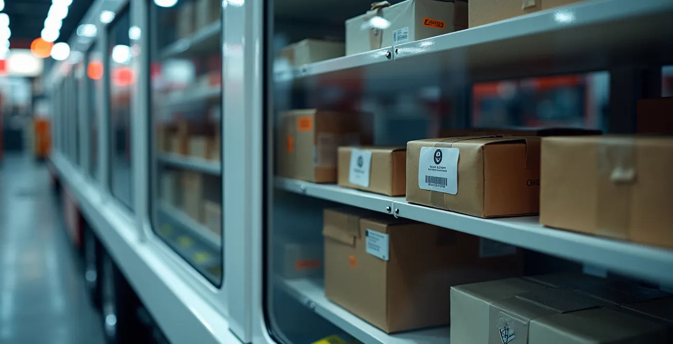 Concepto de almacén móvil con flota de vehículos autónomos circulando por la ciudad