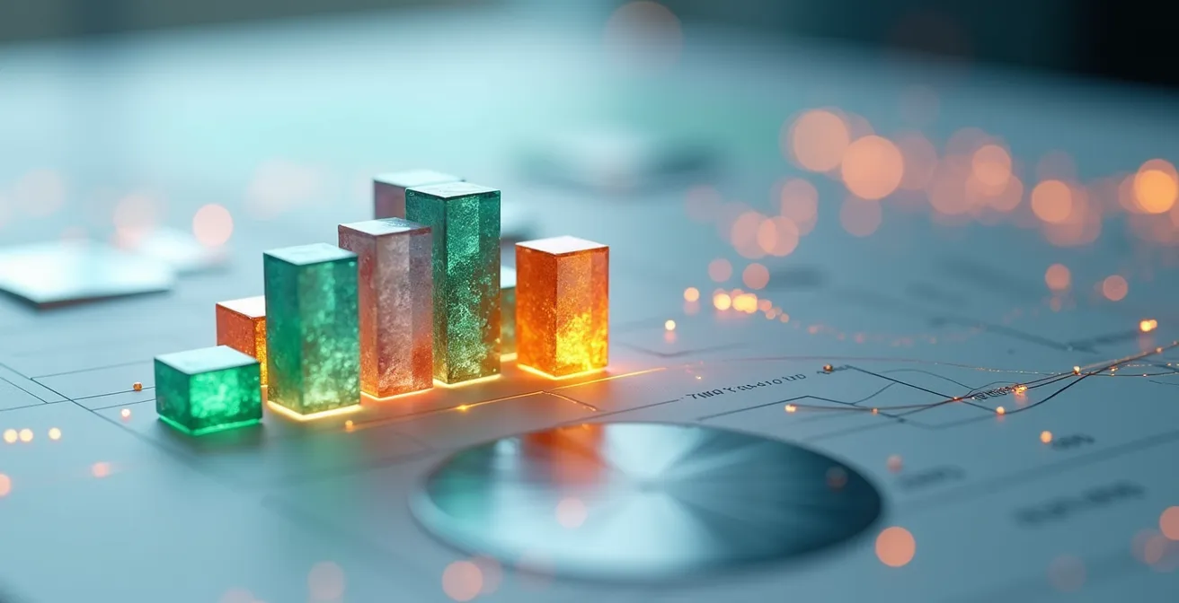 Primer plano de dashboard minimalista con gráficos coloridos y jerarquía visual clara