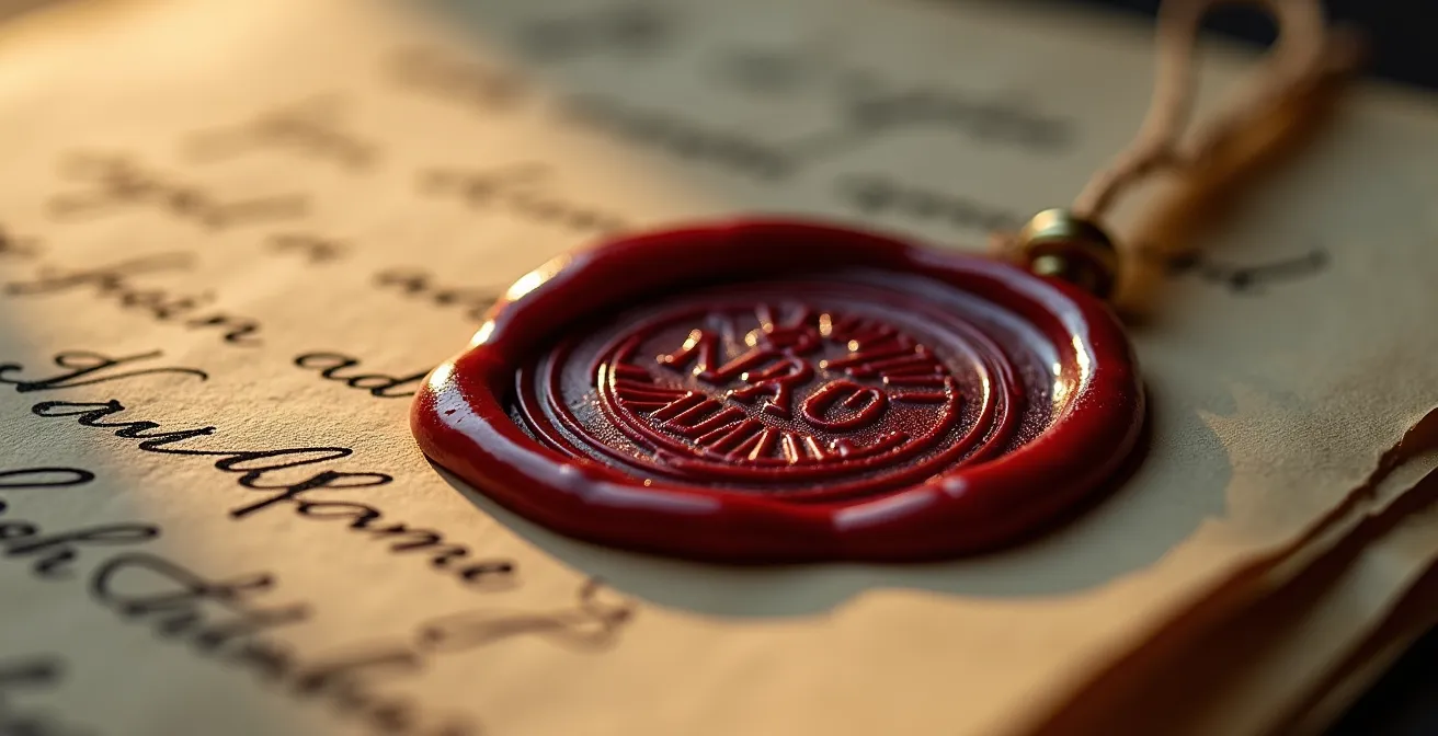 Vista macro de documentos legales organizados, con sellos y texturas de papel que sugieren un proceso formal.