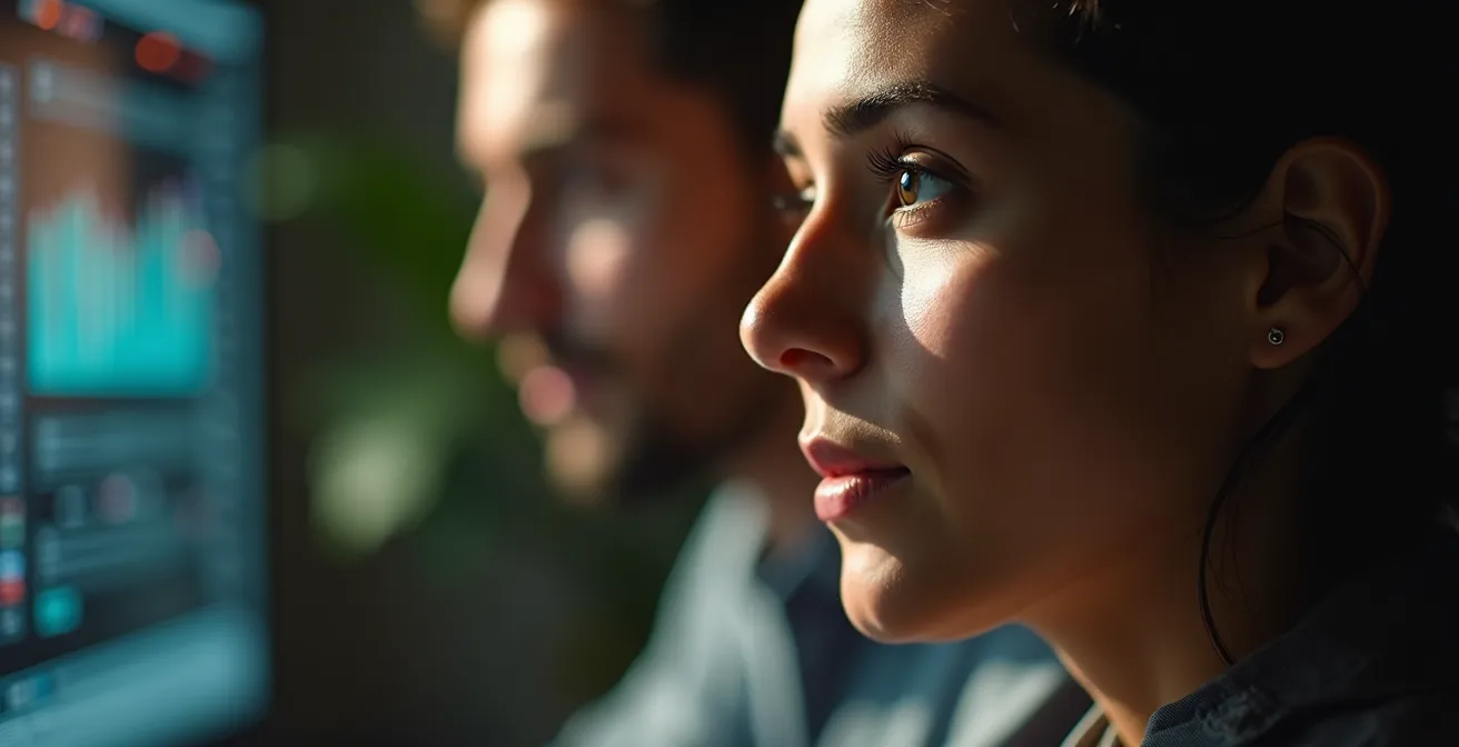 Profesional utilizando pensamiento crítico junto a herramientas de inteligencia artificial