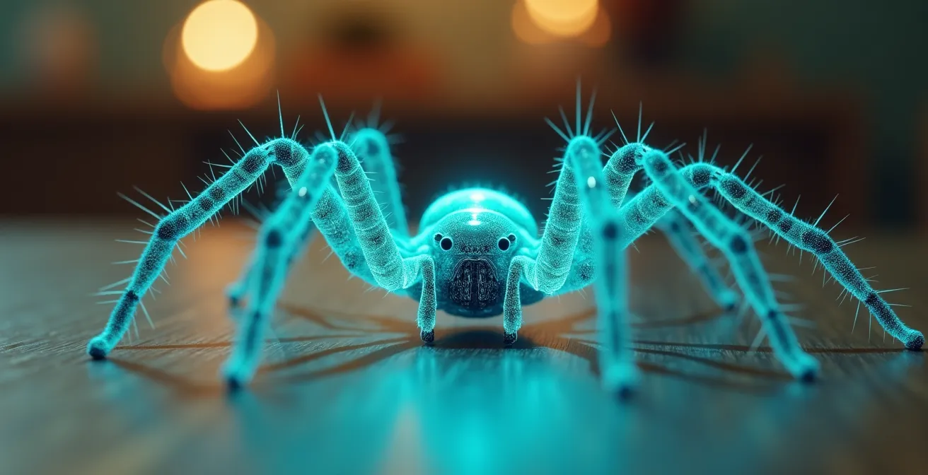 Progresión visual de exposición gradual a araña virtual desde distancia hasta proximidad