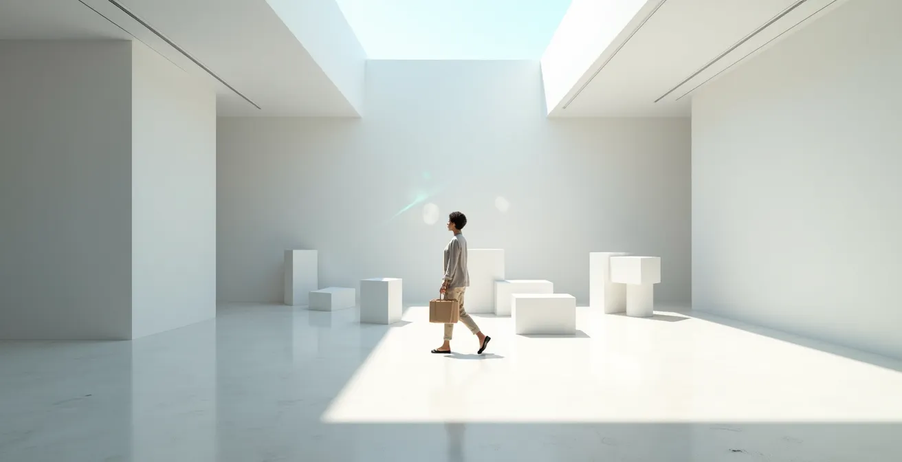 Diseño limpio de realidad aumentada con información flotante bien organizada en espacio retail