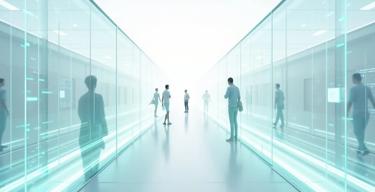 Vista aérea minimalista de estructura de datos organizada como arquitectura cristalina