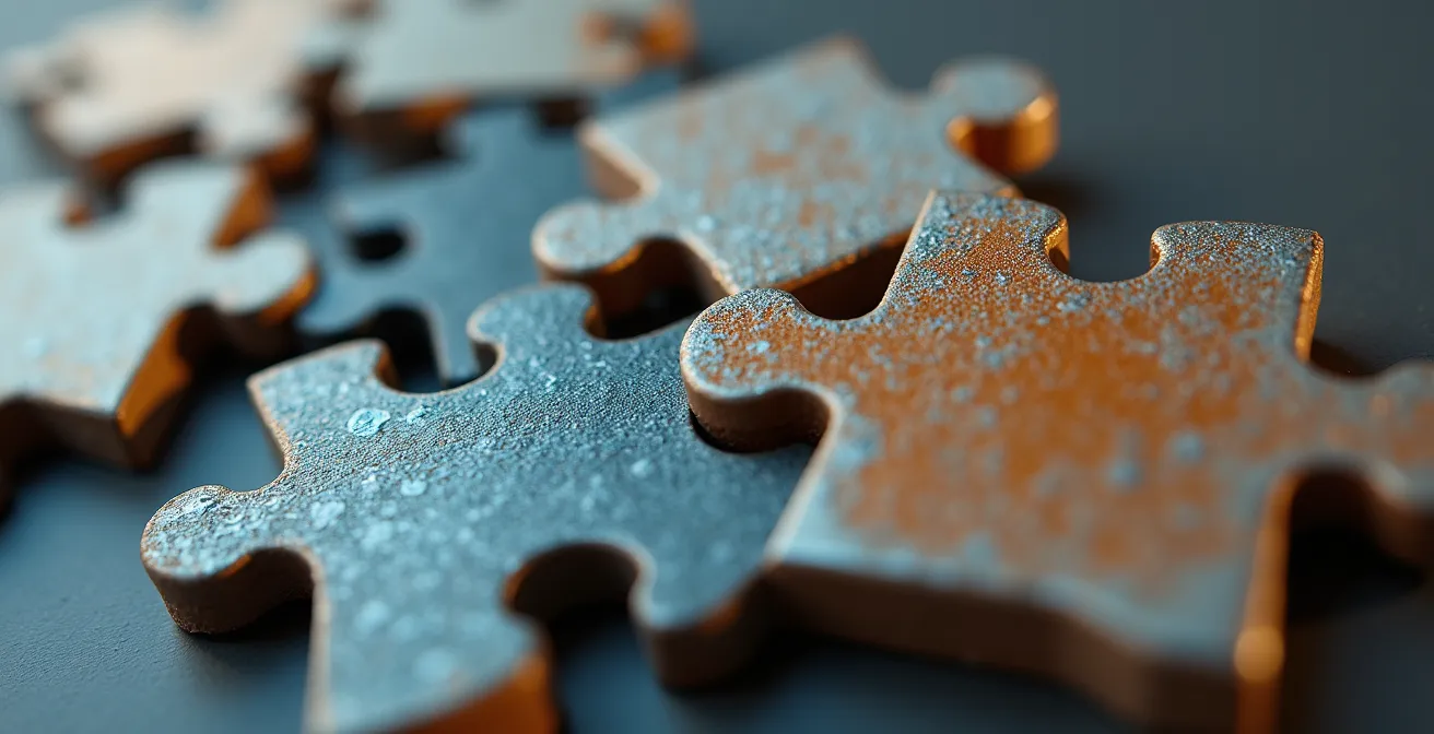 Composición macro de elementos tecnológicos abstractos representando la construcción visual sin código