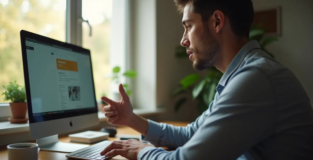 Profesional grabando un videotutorial con pantalla compartida en su estudio casero