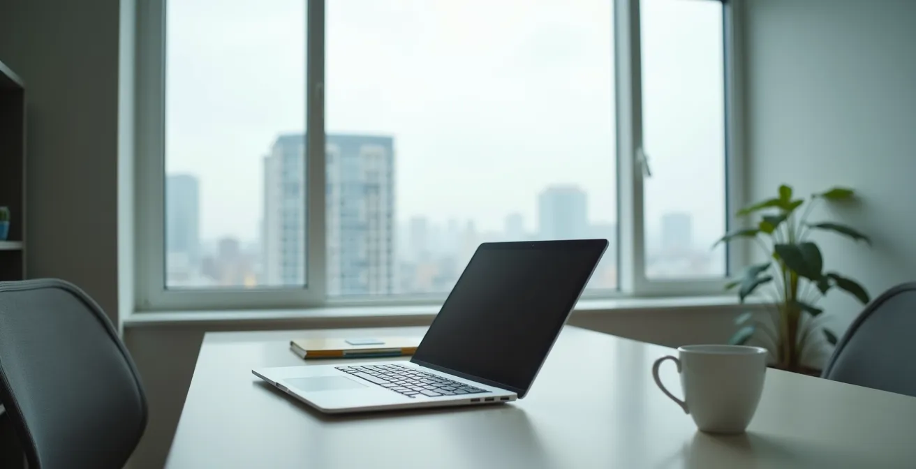 Espacio de trabajo minimalista mostrando la vulnerabilidad del trabajo remoto