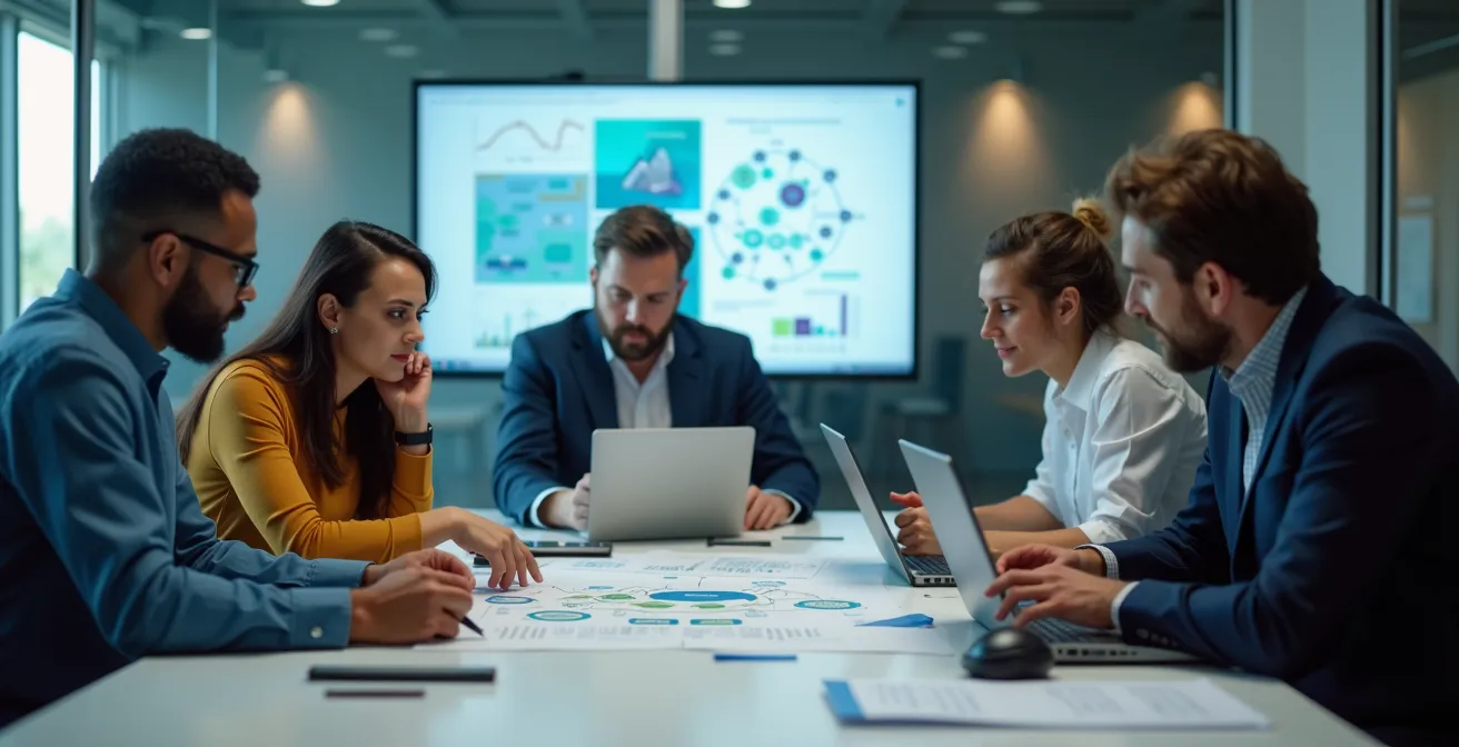 Equipo de respuesta a incidentes trabajando coordinadamente en sala de crisis