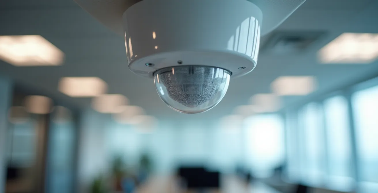 Sistema de sensores de presencia instalados en techo de oficina moderna