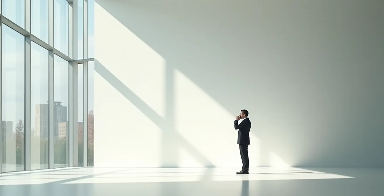 Profesional haciendo llamada de verificación en ambiente de oficina minimalista